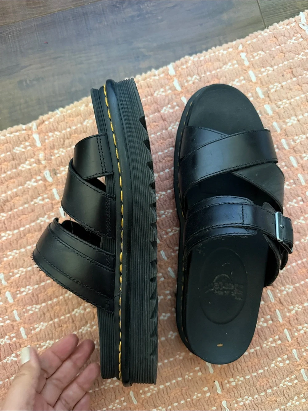 Dr. Martens Black Leather Crossover Buckle Slide Sandals - Picture 3 of 4